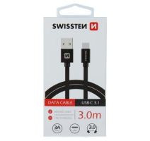 DATOVÝ KABEL SWISSTEN TEXTILE USB / USB-C 3,0 M ČERNÝ obrázek