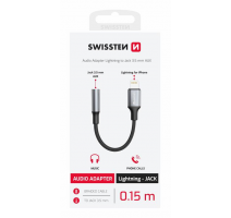 AUDIO ADAPTÉR SWISSTEN TEXTILE LIGHTNING (samec)  / 3,5mm AUX 0,15 M ČERNÝ (nahrazuje 73501211) obrázek
