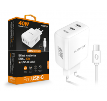 Chytrá síťová nabíječka ALIGATOR, Power Delivery 40W, 2xUSB-C, USB-C/USB-C kabel, bílá obrázek