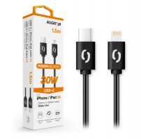 Datový kabel ALIGATOR POWER 30W, USB-C/Lightning 3A 1,5m, černý obrázek