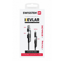 DATOVÝ KABEL SWISSTEN KEVLAR 4in1 3A 1,5 M ANTRACIT obrázek
