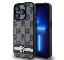 DKNY PU Leather Checkered Pattern and Stripe Zadní Kryt pro iPhone 14 Pro Max Black obrázek