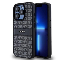 DKNY PU Leather Repeat Pattern Tonal Stripe Zadní Kryt pro iPhone 15 Pro Max Black obrázek