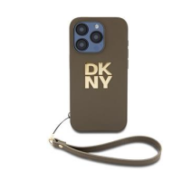DKNY PU Leather Stack Logo Wrist Strap Zadní Kryt pro iPhone 15 Pro Max Green obrázek