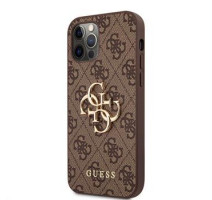 Guess PU 4G Metal Logo Zadní Kryt pro iPhone 12/12 Pro Brown obrázek