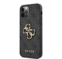 Guess PU 4G Metal Logo Zadní Kryt pro iPhone 12/12 Pro Grey obrázek