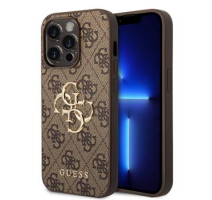 Guess PU 4G Metal Logo Zadní Kryt pro iPhone 15 Pro Max Brown obrázek