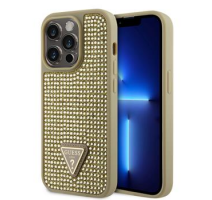 Guess Rhinestones Triangle Metal Logo Kryt pro iPhone 15 Pro Gold obrázek