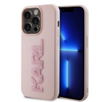 Karl Lagerfeld 3D Rubber Glitter Logo Karl Zadní Kryt pro iPhone 15 Pro Max Pink obrázek
