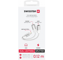 NABÍJECÍ AUDIO ADAPTÉR SWISSTEN TEXTILE LIGHTNING (samec) / 2x LIGHTNING (samice) 0,12 M BÍLÝ obrázek
