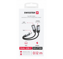 NABÍJECÍ AUDIO ADAPTÉR SWISSTEN TEXTILE USB-C (samec) / USB-C (samice) a 3,5mm AUX 0,12 M ČERNÝ obrázek