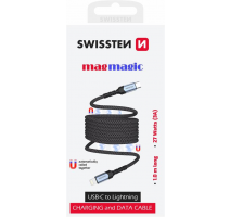 SWISSTEN MAGNETICKÝ DATOVÝ KABEL SAMONAVÍJECÍ USB-C / LIGHTNING 1 M obrázek