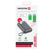 SWISSTEN POWER BANK 20000 mAh 45W S INTEGROVANÝM KABELEM USB-C VESMÍRNĚ STŘÍBRNÁ  obrázek