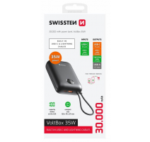 SWISSTEN POWER BANK VOLTBOX 35W 30000 mAh S INTEGROVANÝMI KABELY  USB-C A LIGHTNING ČERNÁ obrázek