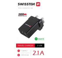 SWISSTEN SÍŤOVÝ ADAPTÉR 2x USB 10,5W pro UK zásuvku ČERNÝ obrázek