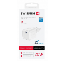 SWISSTEN SÍŤOVÝ ADAPTÉR GaN 1x USB-C 20W POWER DELIVERY BÍLÝ obrázek
