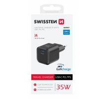 SWISSTEN SÍŤOVÝ ADAPTÉR GaN 1x USB-C 35W POWER DELIVERY ČERNÝ obrázek