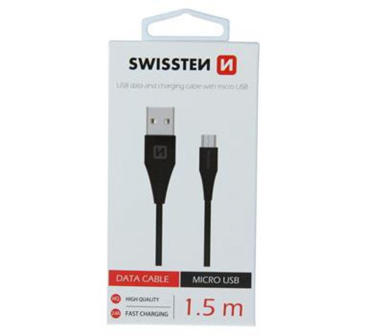 DATOVÝ KABEL SWISSTEN USB / MICRO USB 1,5 M ČERNÝ (6,5mm)