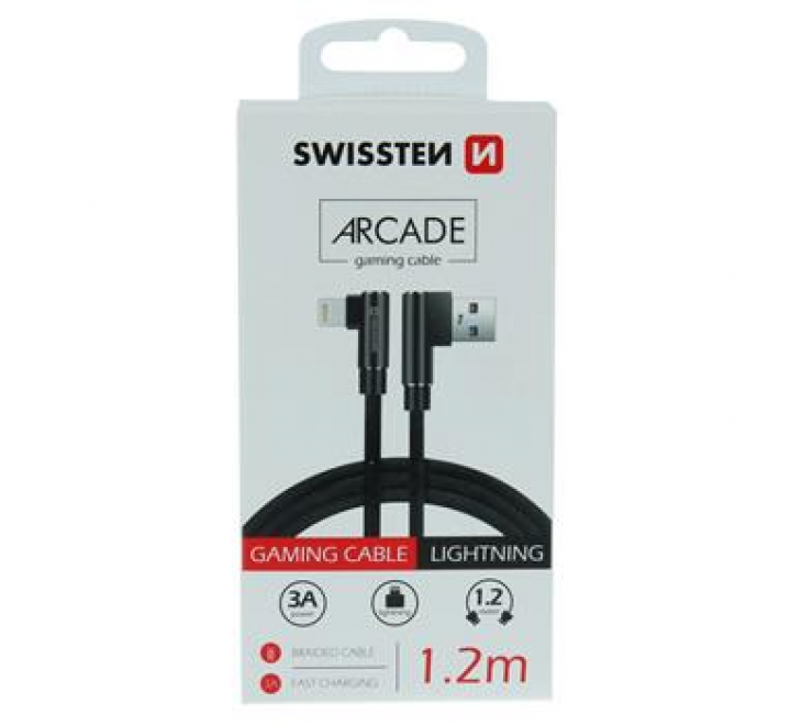 TEXTILNÍ DATOVÝ KABEL SWISSTEN ARCADE USB / LIGHTNING 1,2 M ČERNÝ