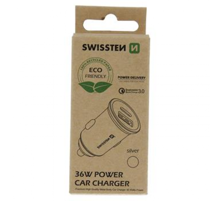 SWISSTEN CL ADAPTÉR POWER DELIVERY USB-C + QUICK CHARGE 3.0 36W METAL STŘÍBRNÝ