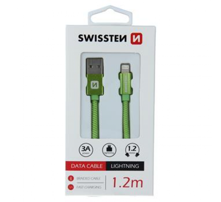 DATOVÝ KABEL SWISSTEN TEXTILE USB / LIGHTNING 1,2 M ZELENÝ