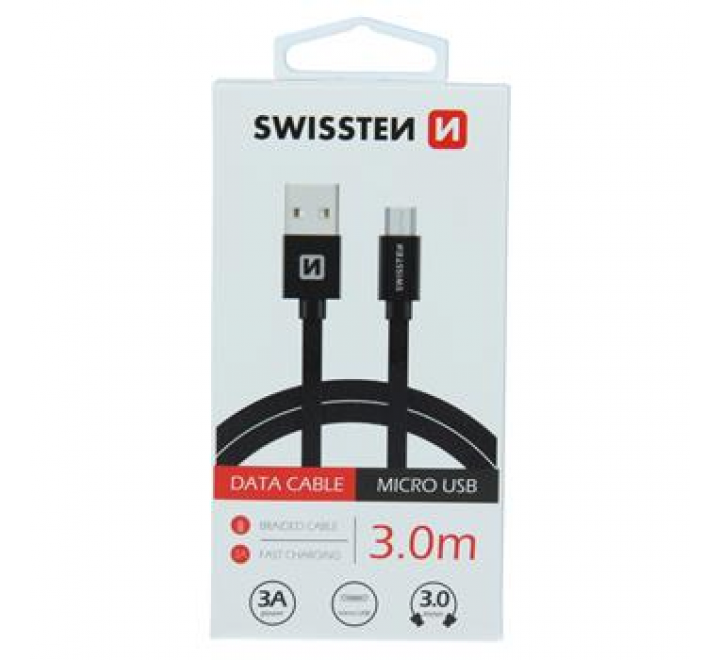 DATOVÝ KABEL SWISSTEN TEXTILE USB / MICRO USB 3,0 M ČERNÝ