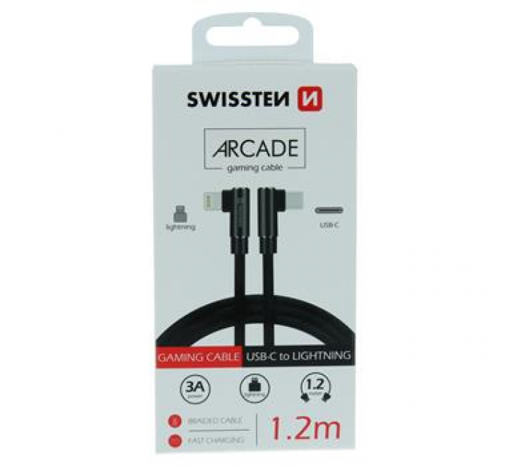 TEXTILNÍ DATOVÝ KABEL SWISSTEN ARCADE USB-C / LIGHTNING 1,2 M ČERNÝ