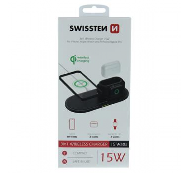 SWISSTEN WIRELESS NABÍJEČKA 3v1 ČERNÁ
