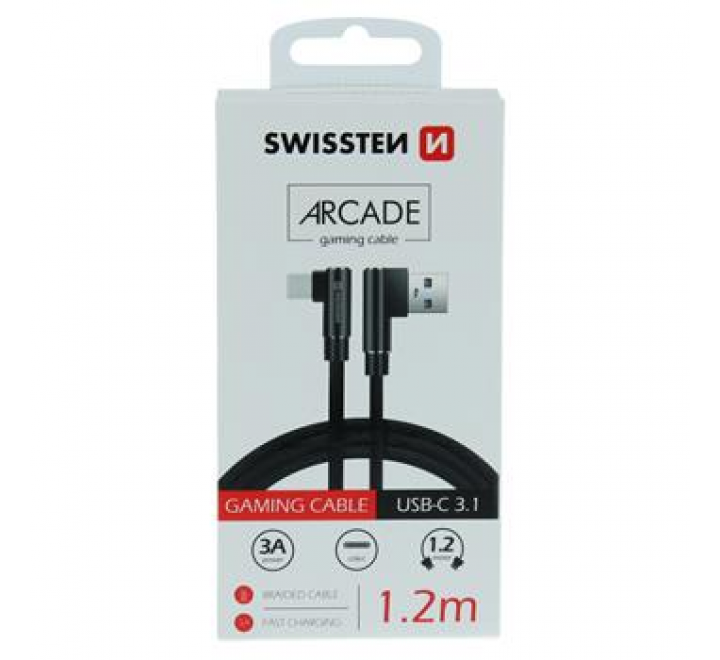 TEXTILNÍ DATOVÝ KABEL SWISSTEN ARCADE USB / USB-C 1,2 M ČERNÝ