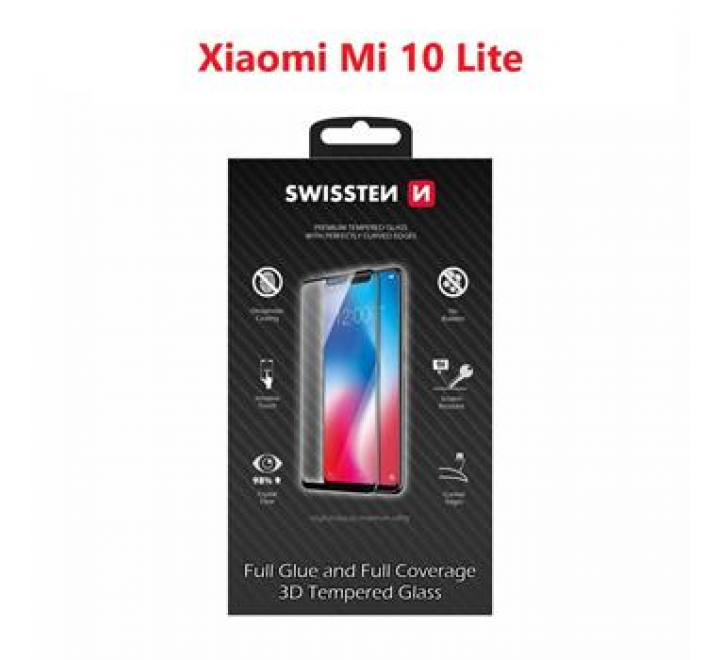 SKLO SWISSTEN ULTRA DURABLE 3D FULL GLUE GLASS XIAOMI Mi 10 Lite ČERNÉ