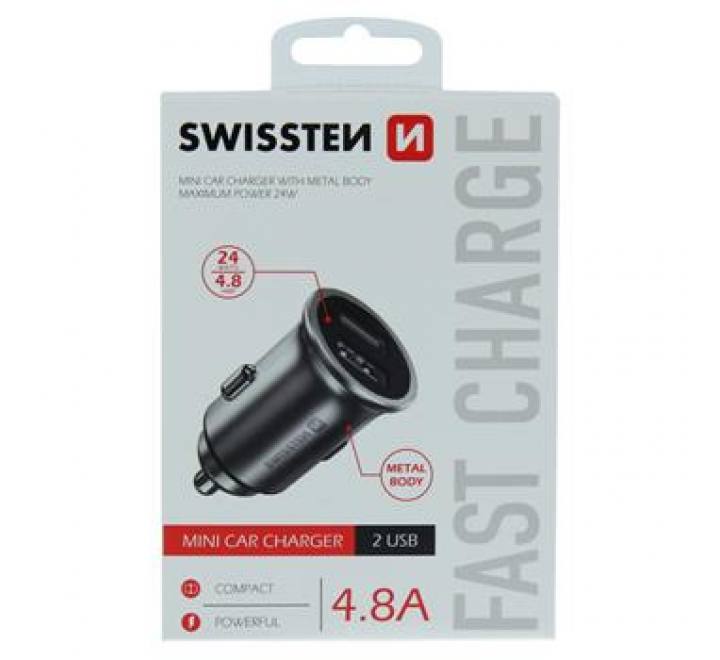 SWISSTEN CL ADAPTÉR 2x USB 4,8A METAL STŘÍBRNÝ