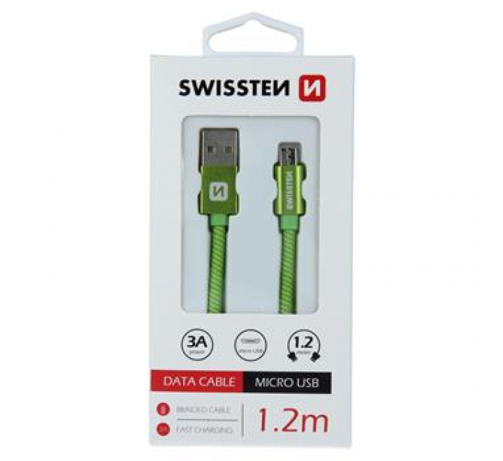 DATOVÝ KABEL SWISSTEN TEXTILE USB / MICRO USB 1,2 M ZELENÝ