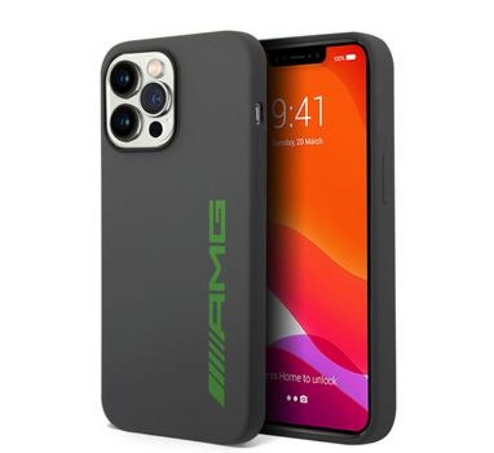 AMG Liquid Silicone Green Logo Zadní Kryt pro iPhone 14 Pro Grey