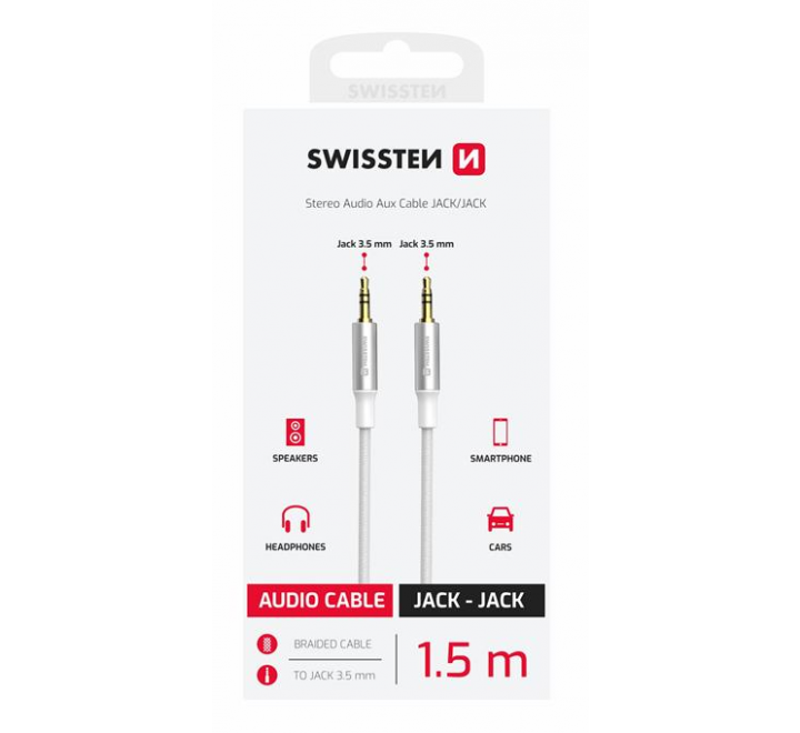 AUDIO KABEL SWISSTEN TEXTILE JACK (samec) / JACK (samec) 1,5 M BÍLÝ
