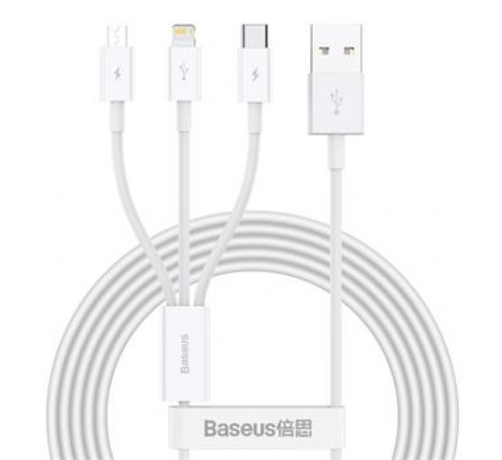 Baseus CAMLTYS-02 Superior Fast Charging Datový Kabel 3v1 USB-C, Lightning, MicroUSB 1.5m White