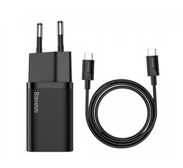 Baseus TZCCSUP-L01 Super Si Quick Nabíječka USB-C 25W + Datový Kabel USB-C  to USB-C 1m Black