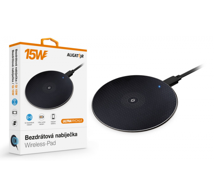 Bezdrátová nabíječka Aligator Wireless Pad 15W, černá