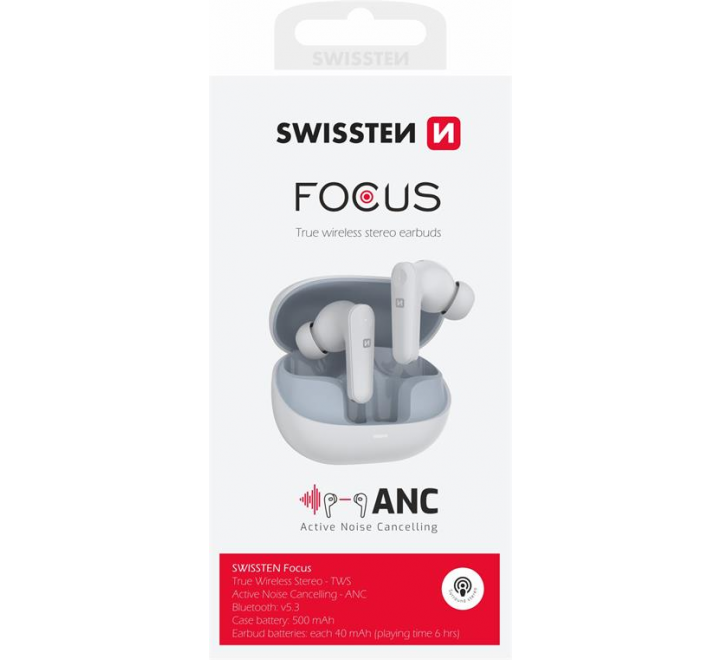 BLUETOOTH ANC SLUCHÁTKA SWISSTEN FOCUS BÍLÁ