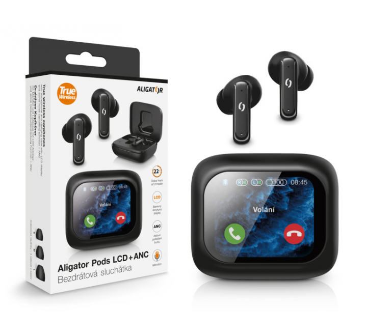Bluetooth sluchátka Aligator Pods LCD + ANC, černá