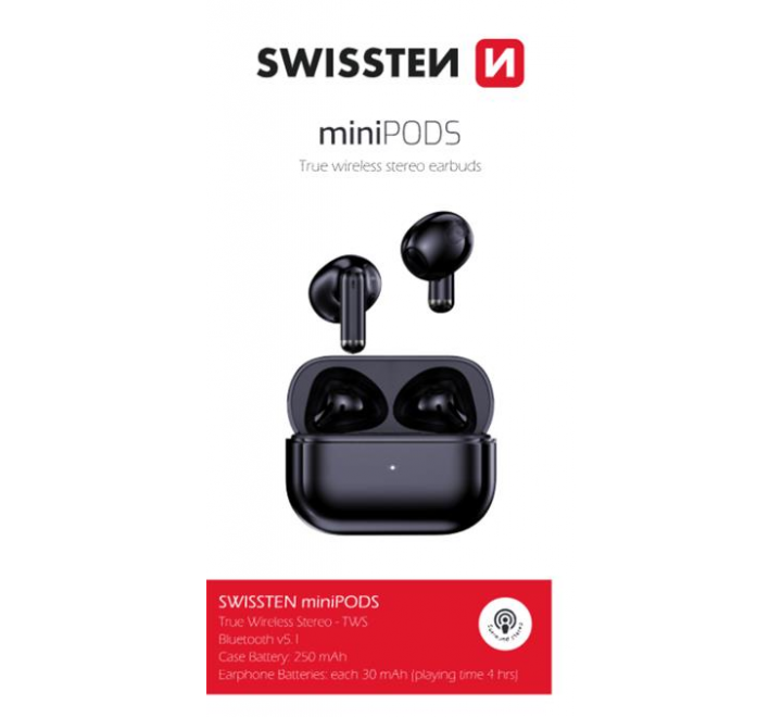 BLUETOOTH TWS SLUCHÁTKA SWISSTEN MINIPODS ČERNÁ