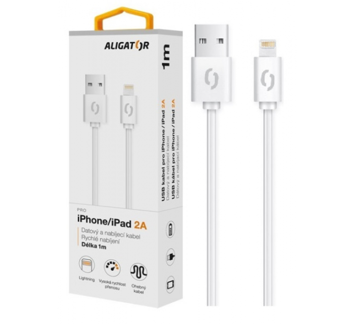 Datový kabel ALIGATOR 2A iPhone lightning 1m, bílý