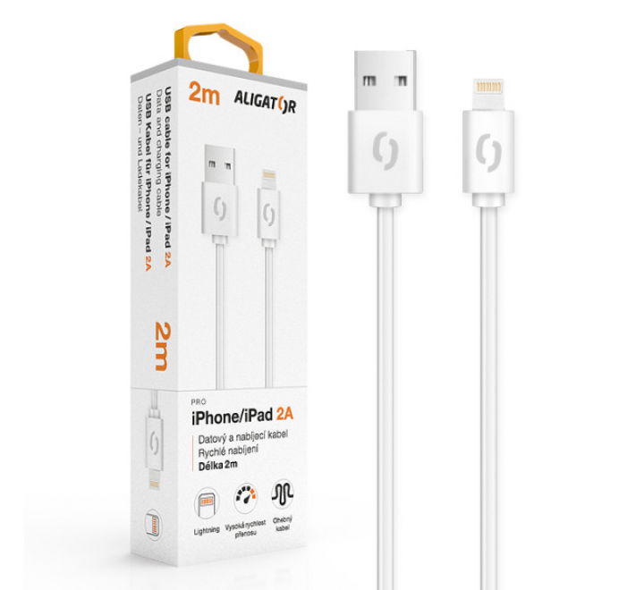 Datový kabel ALIGATOR 2A iPhone lightning 2m, bílý