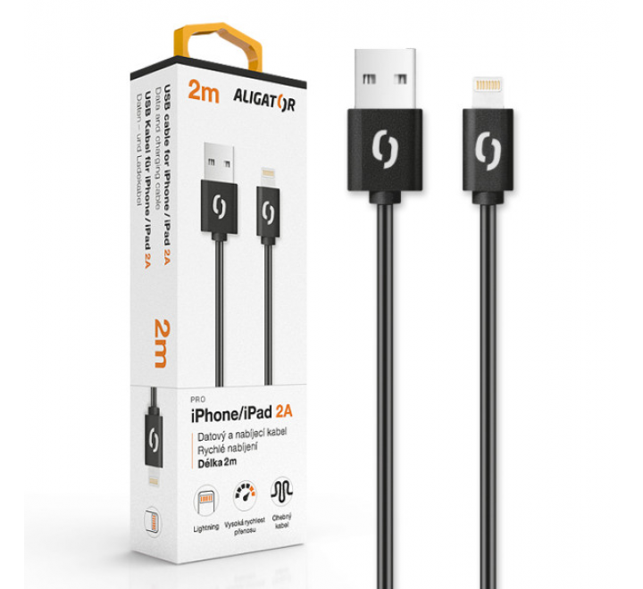 Datový kabel ALIGATOR 2A iPhone lightning 2m, černý