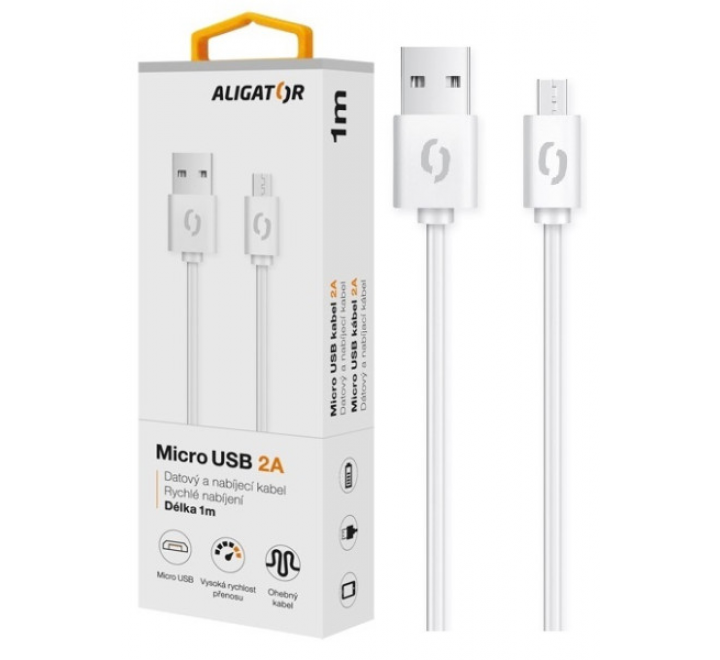 Datový kabel ALIGATOR 2A micro USB 1m, bílý