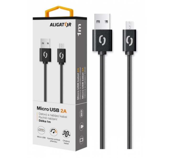 Datový kabel ALIGATOR 2A micro USB 1m, černý