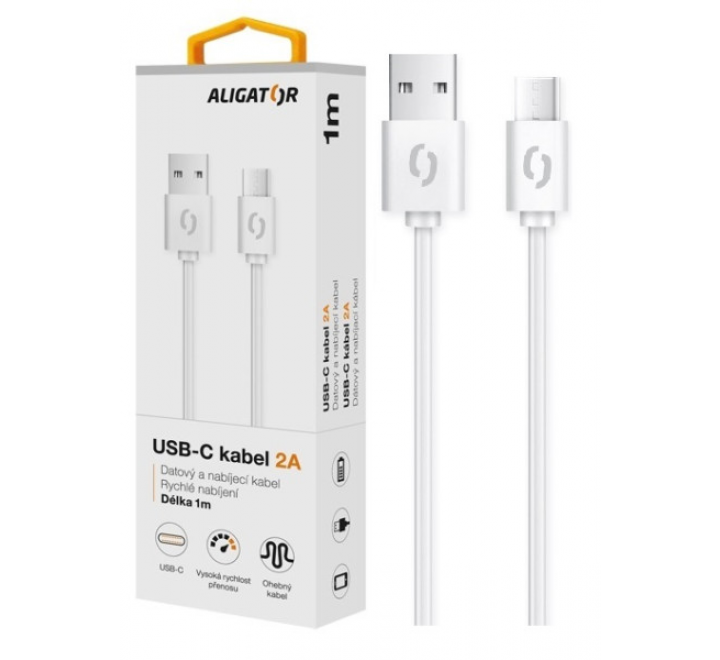 Datový kabel ALIGATOR 2A USB-C 1m, bílý