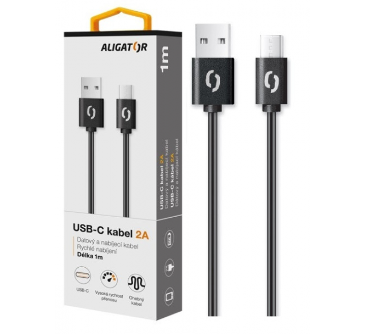 Datový kabel ALIGATOR 2A USB-C 1m, černý