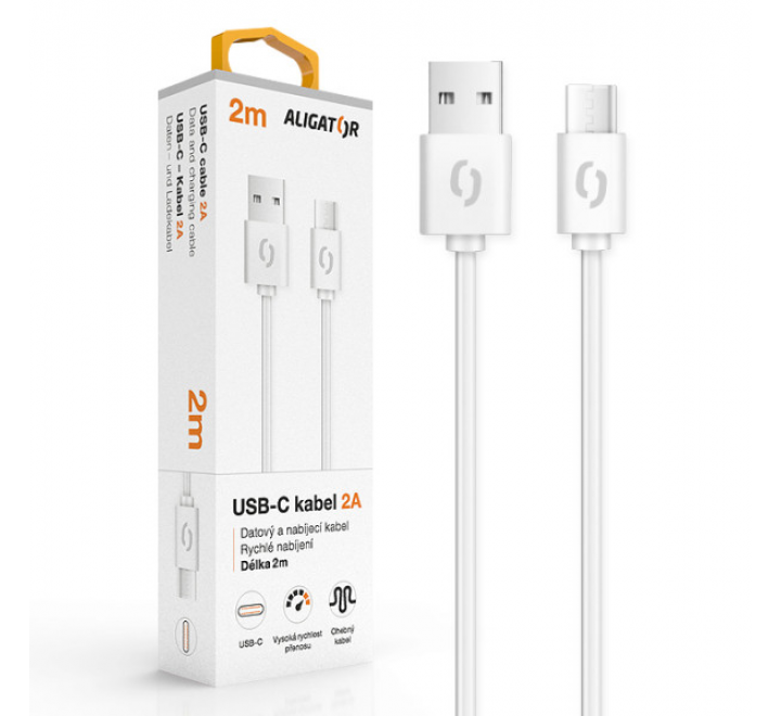 Datový kabel ALIGATOR 2A USB-C 2m, bílý