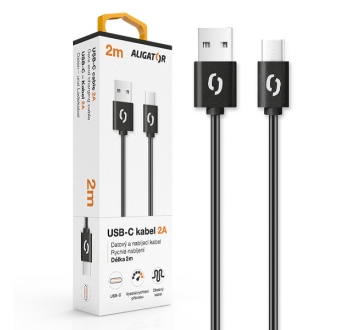 Datový kabel ALIGATOR 2A USB-C 2m, černý