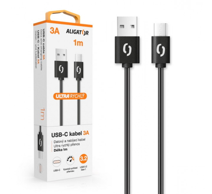 Datový kabel ALIGATOR POWER 3A, USB-C , 1m černý